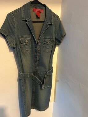 Hot Kiss Blue Denim Button-Front Short-Sleeve Dress Overall